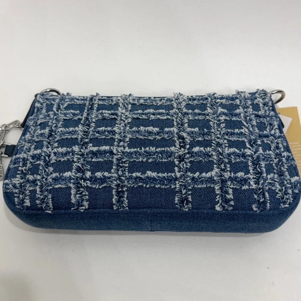 Michael Kors Empire Medium Frayed Denim Chain-Link Pochette handbag. .NWT